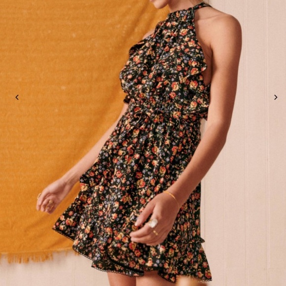 Sezane Dresses & Skirts - Sézane Nasta Floral Jardin Mini Ruffle Keyhole Halter Dress